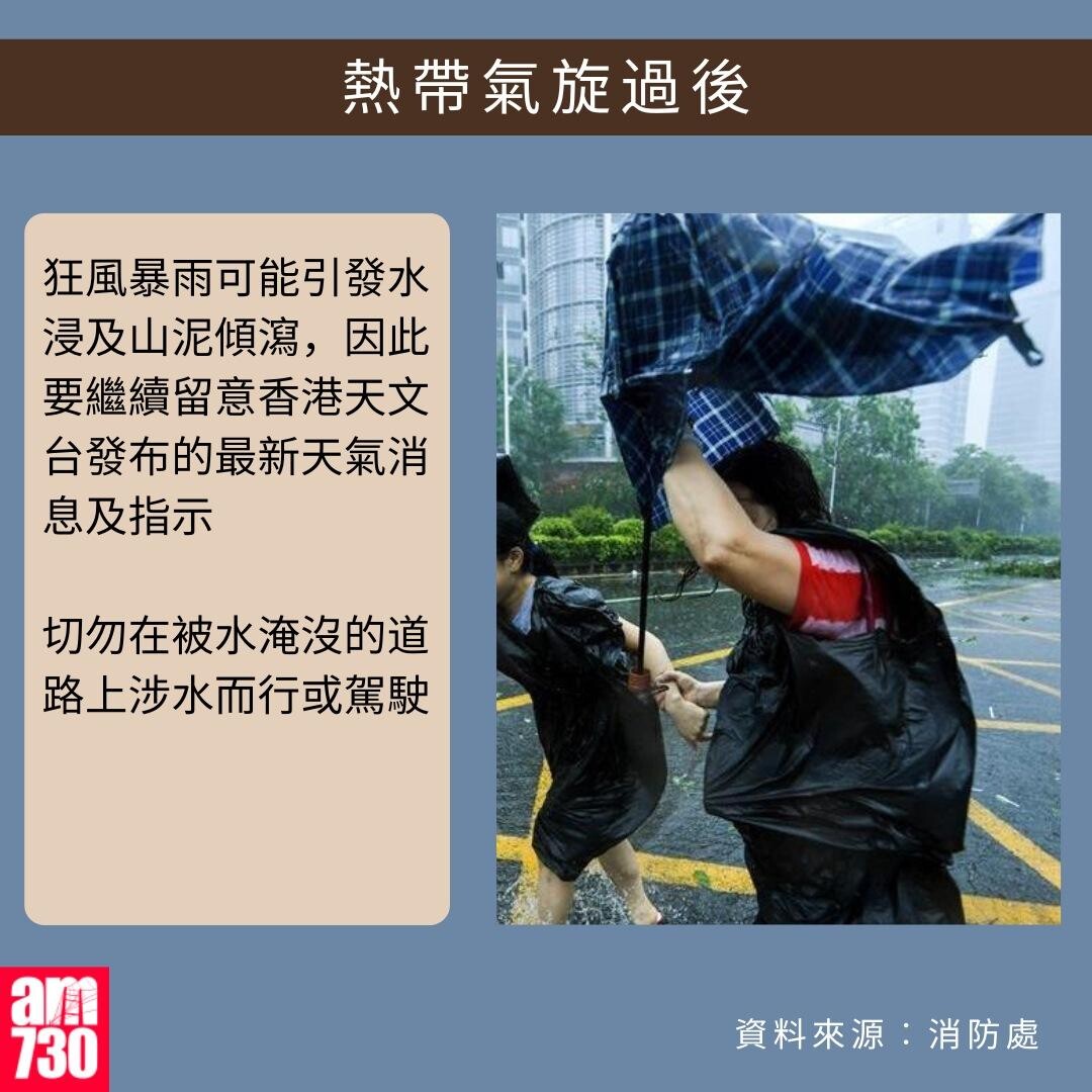 打風應急避險貼士｜熱帶氣旋過後（am730製圖）